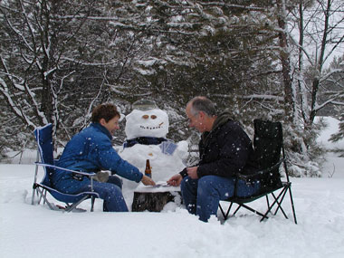 card playing with snowma